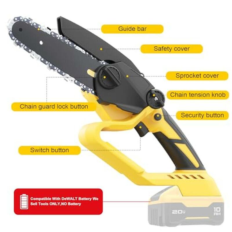 6 Inch Cordless Mini Chainsaw Dewalt 20V Max Battery Powerful Motor Easy Installation Compatible with DeWalt Batteries Safety
