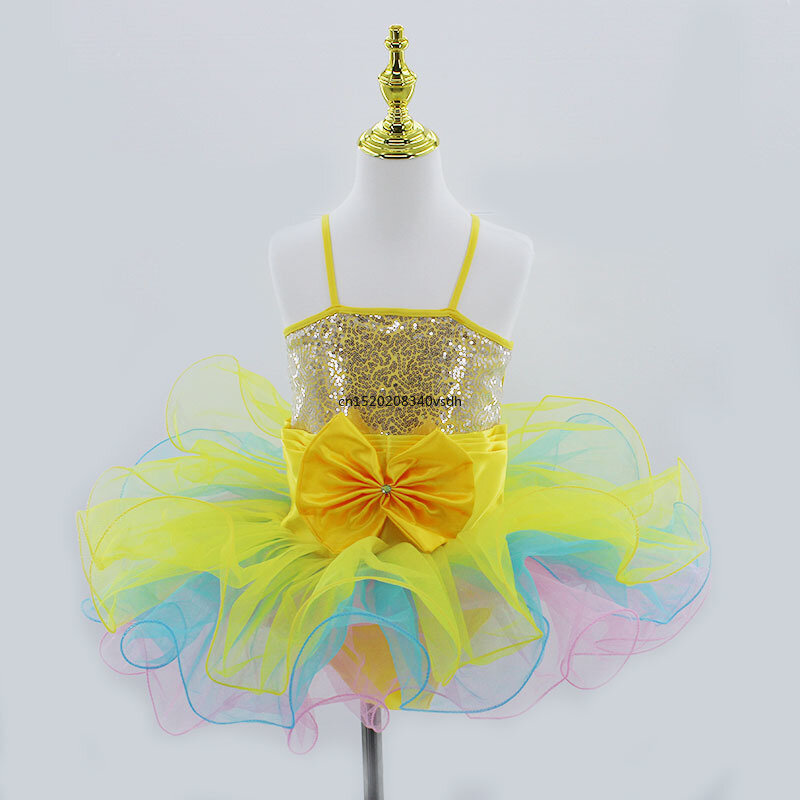 Rok balet profesional anak-anak gaun tari Modern rumbai payet gaun putri ulang tahun Tutu balet senam