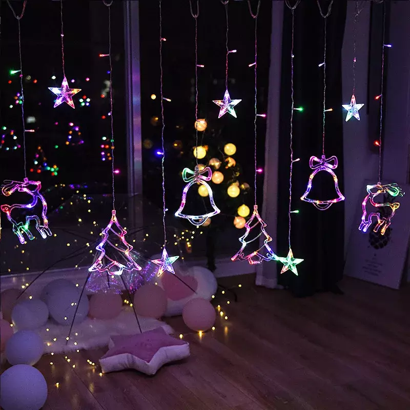 LED 스타 램프 커튼 갈런드 패어리 스트링 라이트, 크리스마스 장식 야외 휴일 웨딩 파티 2023 새해 장식