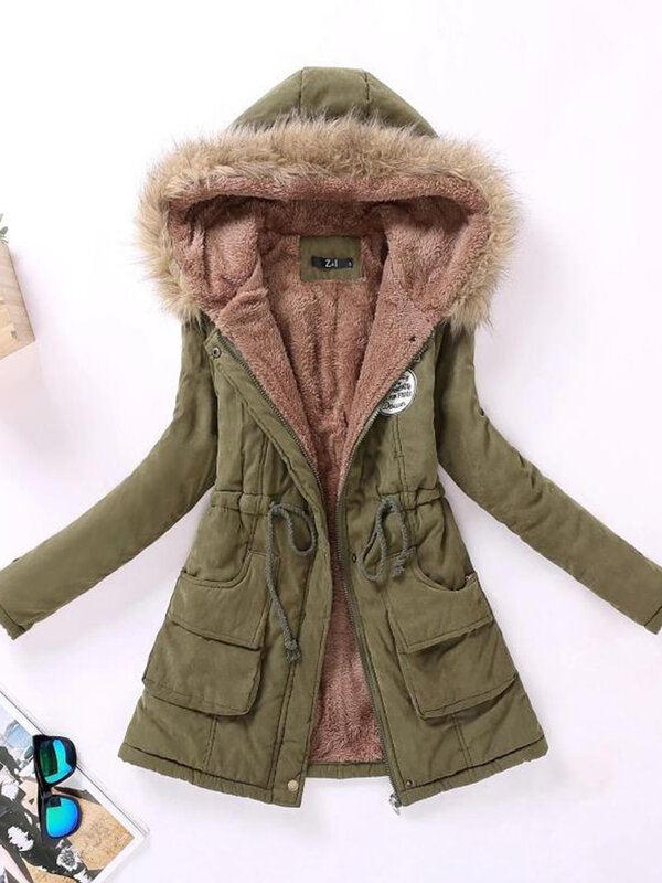 Новинка 2023, осенне-зимняя женская хлопковая куртка Qpipsd, стеганое повседневное приталенное пальто, парки с капюшоном и вышивкой, Стеганое теплое пальто