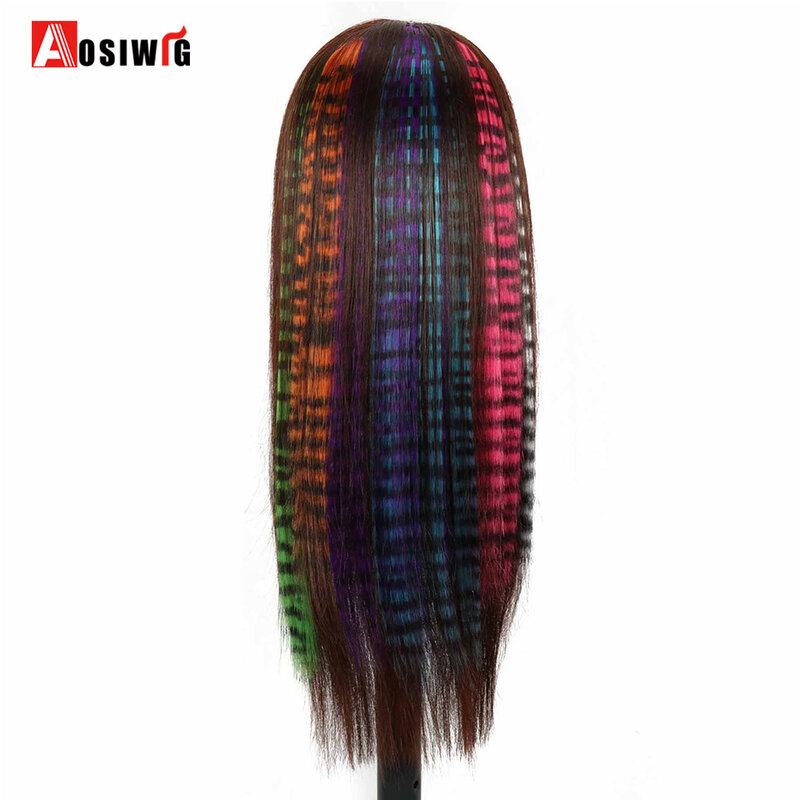 Extensão do cabelo sintético colorido para meninas, penas clipe em uma peça, diy moda hairpiece, 18 ", bonito