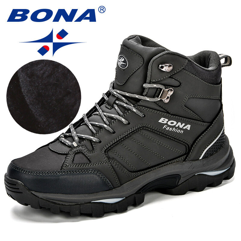 Ботинки BONA мужские замшевые, теплые плюшевые сапоги, Нескользящие, высокие берцы, зимняя обувь, 2023