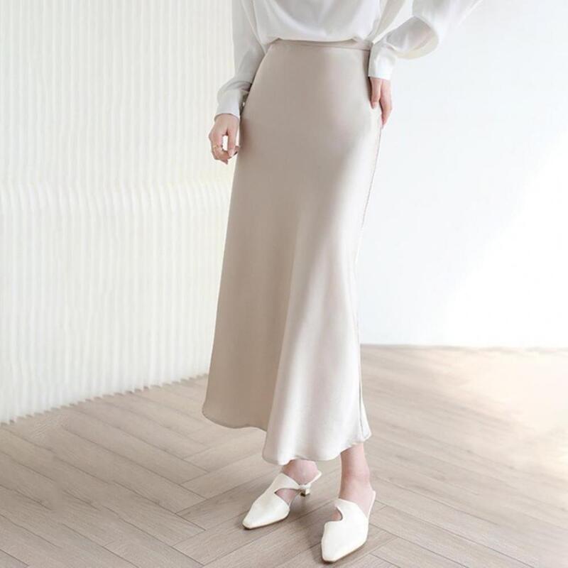 Женская атласная юбка макси с завышенной талией, элегантная облегающая трапециевидная формальная юбка до щиколотки для выпускного вечера