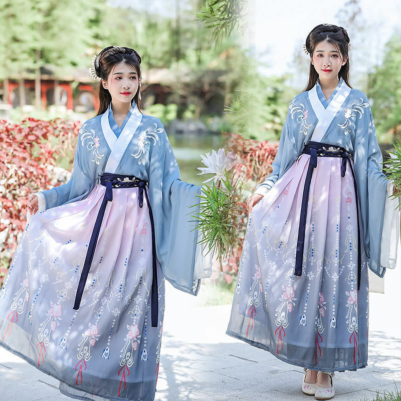 Kostum Hanfu Ungu Tradisional Tiongkok Wanita Gaun Dinasti Han Wanita Gaya Baru Bordir Tari Rakyat Putri Dinasti Wei Jin