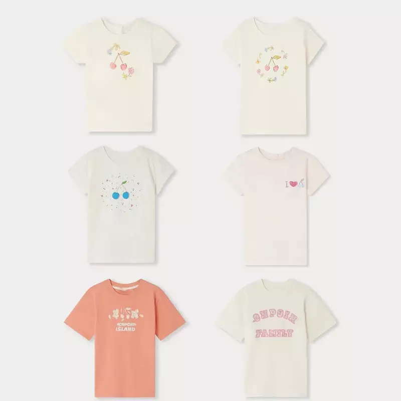 Cereja bordada bebê meninas t-shirt bordada, camisas curtas de algodão, roupas de bebê outono, pré-venda, navio março, 2024 BP