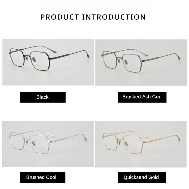 Quadro de titânio ultraleve para homens e mulheres, óculos artesanais, óculos quadrados vintage, óculos de miopia óptica, moda japonesa