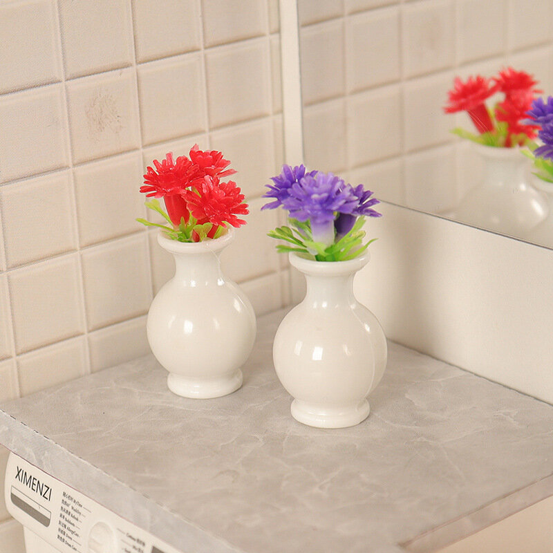 Miniature Flower Vase for Dolls House, Dollhouse Simulado Flores, Decoração do lar, Acessórios, 1:12