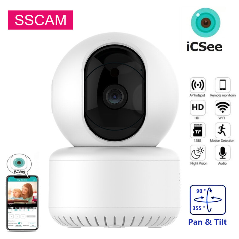ICSEE kamera keamanan rumah, 1080P Wifi Pan Tilt tanpa kabel kamera WIFI dalam ruangan 2MP 20M penglihatan malam Audio dua arah