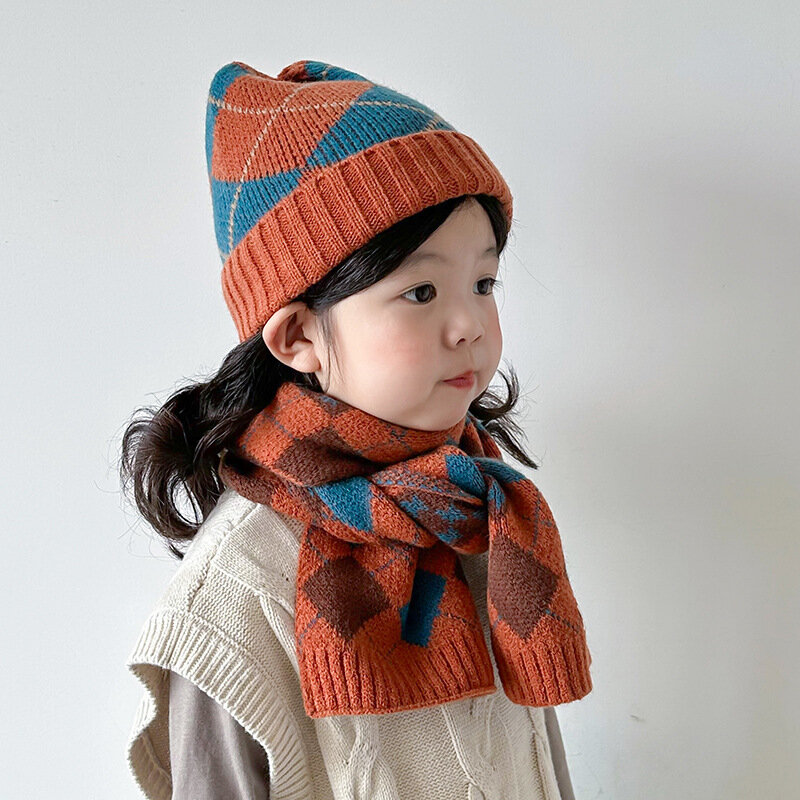 Осенне-зимние теплые клетчатые Детские шарфы, мягкая удобная шерстяная пряжа, вязаный длинный шарф на шею, детский шарф для мальчиков и девочек