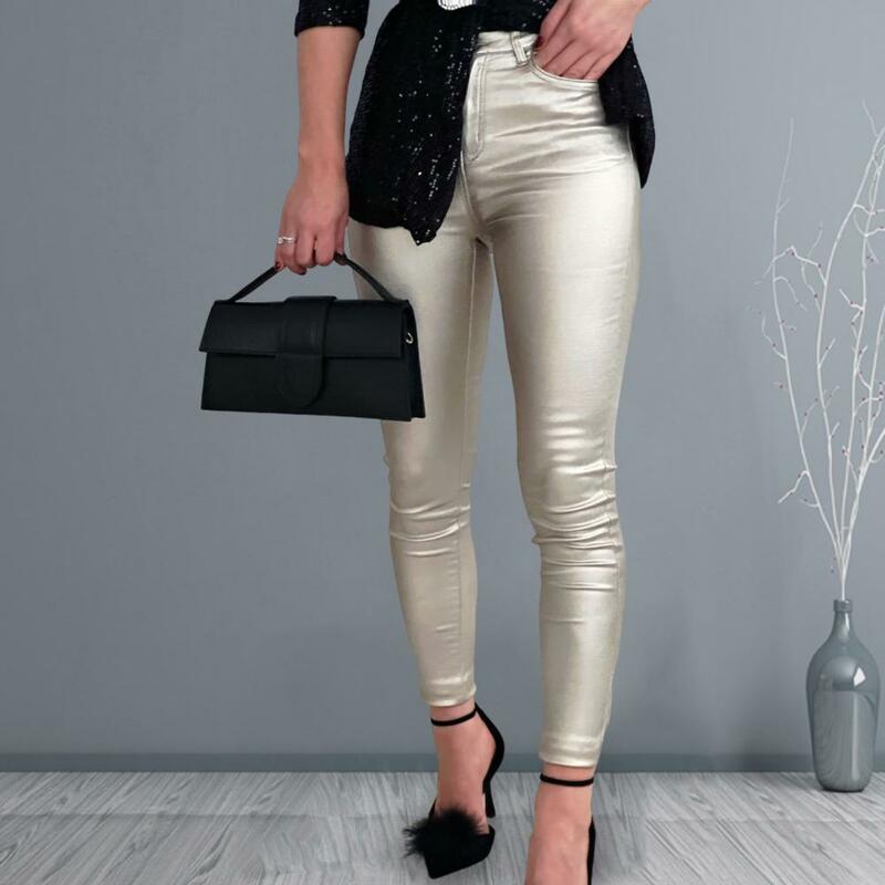 Stylowe spodnie damskie długie damskie legginsy elastyczne ze sztucznej skóry smukłe spodnie ołówkowe ochrony