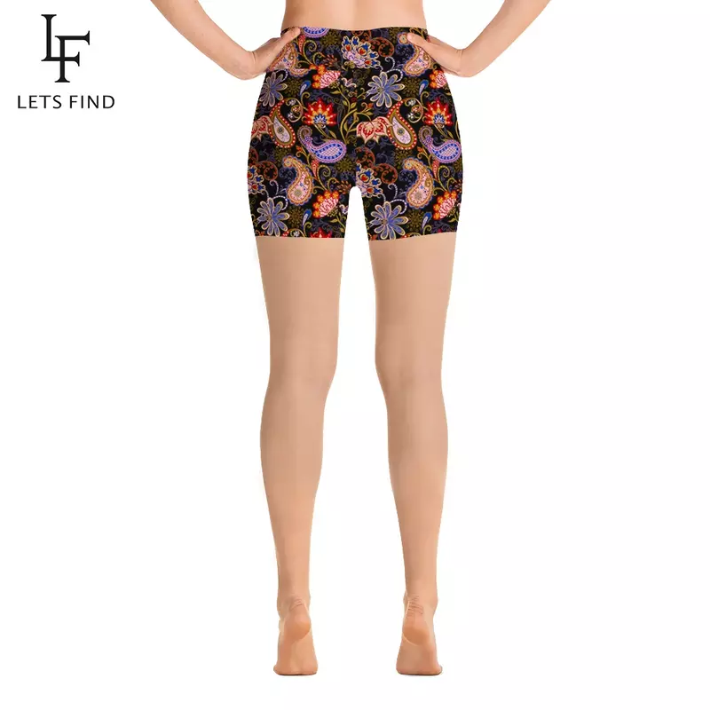 LETSFIND Hig คุณภาพสูงกางเกงขาสั้นสตรีกางเกงฤดูร้อนใหม่รูปแบบ Paisley พิมพ์สูงเอวเซ็กซี่เลกกิ้งฟิตเนส
