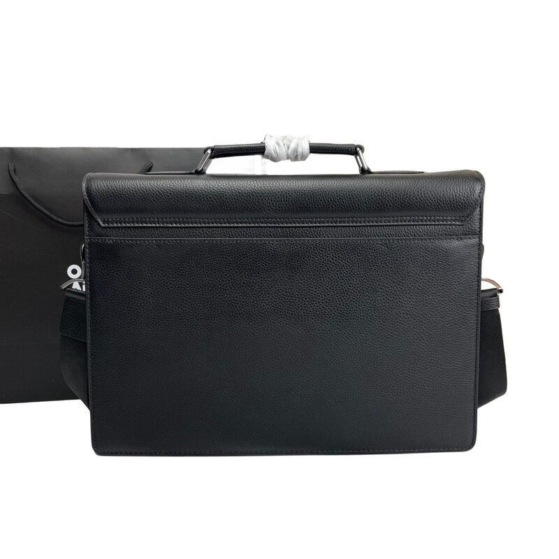 Leather Men's Fashion Personality  Portable Briefcase Business Pendulum Large Capacity Black Zipper Closure Computer Shoulder Ba