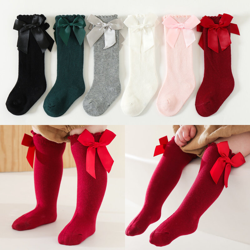 2024 New Kids Socks Toddlers Girls Big Bow Knee High Quality Long Soft Autumn Winter 100% Cotton Lace Baby Tube Sock Calcetines