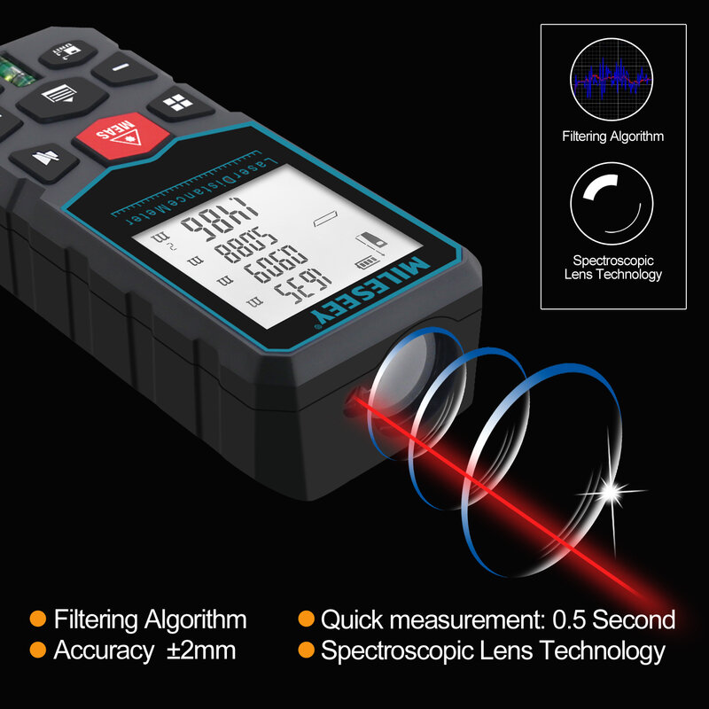 MILESEEY-Distancemètre laser X5 60M, ruban à mesurer haute précision, mesure multiple, règle électronique, livraison 3-10 jours