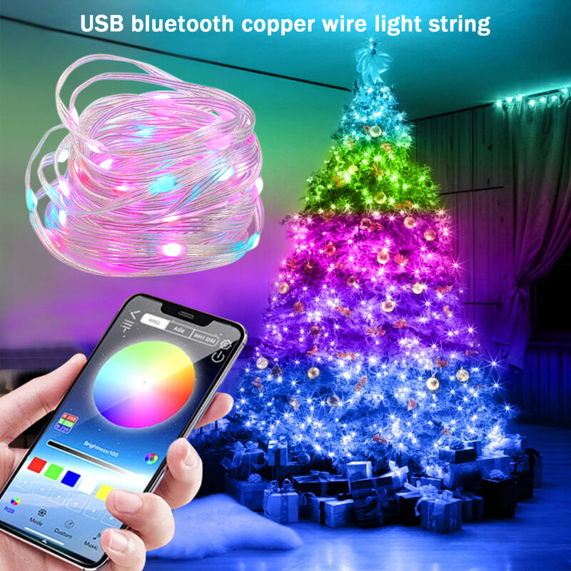Cổ Tích RGB LED Dây Đèn 5V USB Bluetooth Ứng Dụng Điều Khiển Festoon Thông Minh Vòng Hoa Đèn Không Thấm Nước Để Cho Phòng Ngủ Chiristmas
