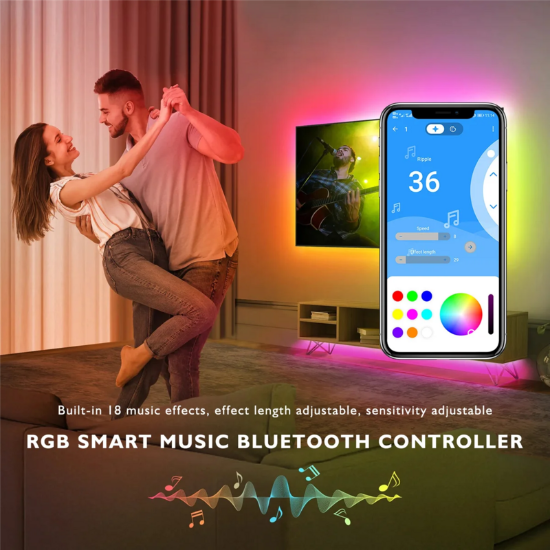 Controlador RGB endereçável com Bluetooth, Smart Music, Fita LED Strip, SP611E, WS2812B, SK6812, WS2811