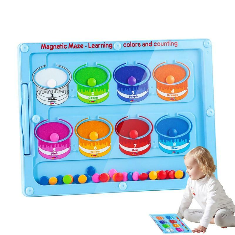 Tavola di smistamento del colore magnetico giocattoli da viaggio tavola di Puzzle per abilità motorie fini viaggi labirinto Montessori giocattoli Puzzle magnetico in legno