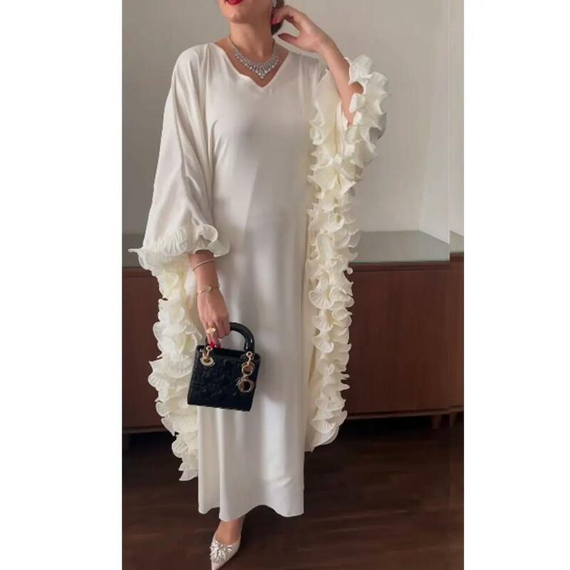 Scollo a V Dubai Prom Dress maniche lunghe con lunghezza alla caviglia abito da sera donna compleanno festa di nozze abiti formali Arabia