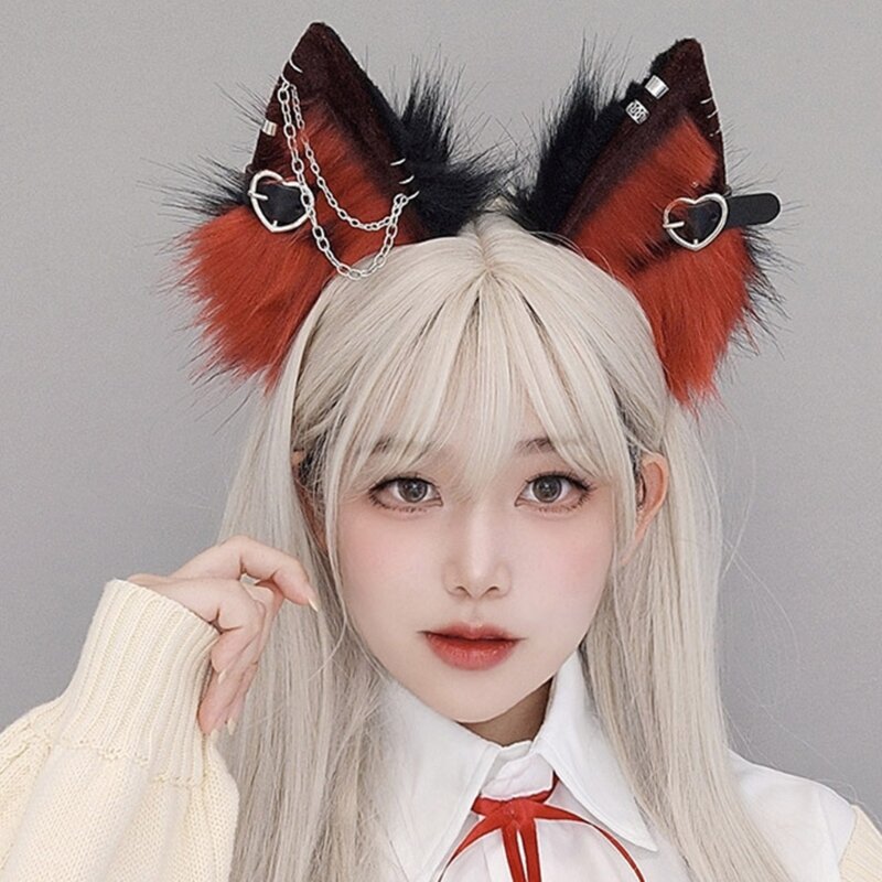 Punk Cute Cat Ears Cosplay Hair Hoop with Dangle Jewelry Woman Teens Headband for Live Broadcast Carnivals Hairband