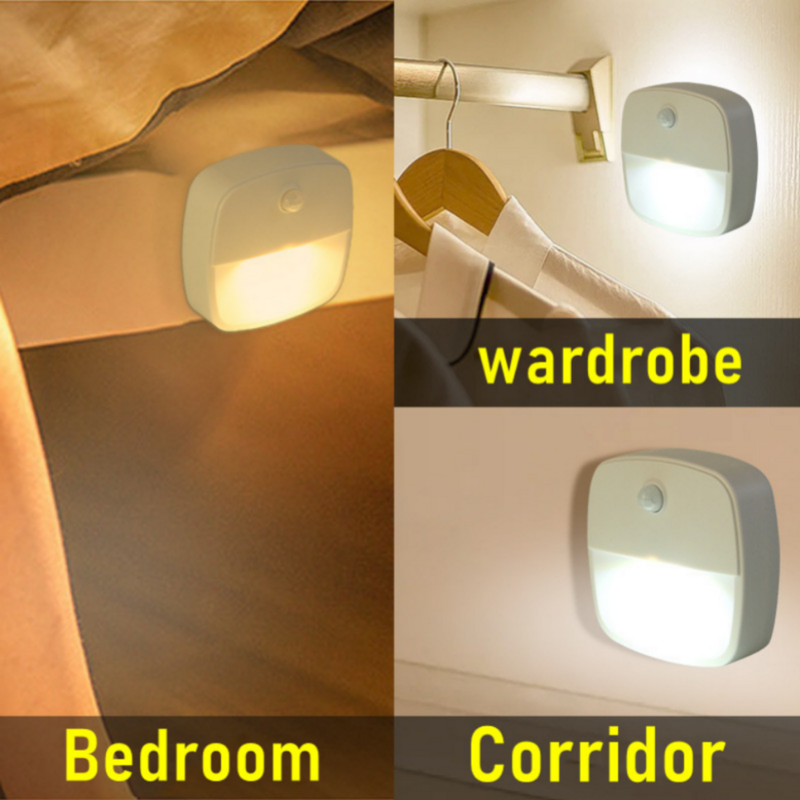 Ldhlm โคมไฟไฟ LED กลางคืนเซ็นเซอร์ตรวจจับการเคลื่อนไหว AAA ใช้แบตเตอรี่ขับเคลื่อน dinding kamar tidur บันไดตู้เสื้อผ้าโคมไฟเหนี่ยวนำร่างกาย