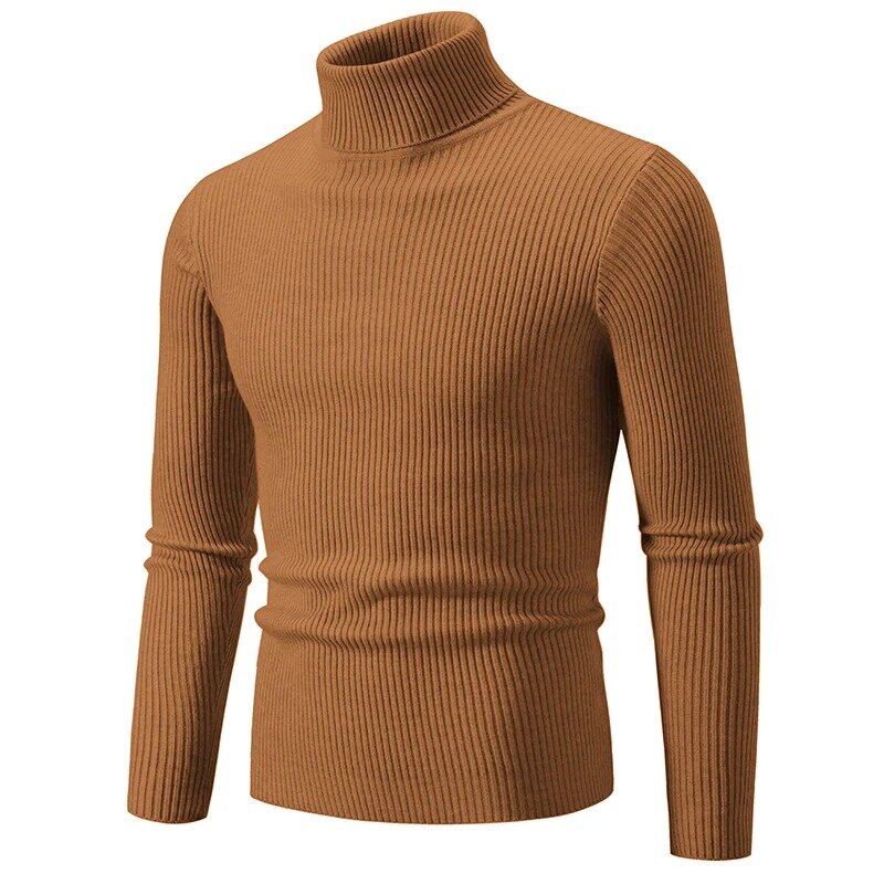 Men's Autumn Winter Turtleneck Sweater Warm Knitted Solid Color Pullovers Men's Slim Fit Casual Turtleneck Knitwear Man Sweaters