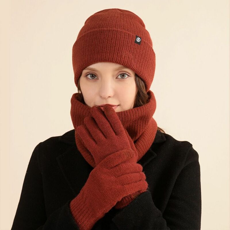 Caldo berretto in pile cappello sciarpa guanti regali Casual morbido collo sciarpa maglia cappello invernale per donna uomo