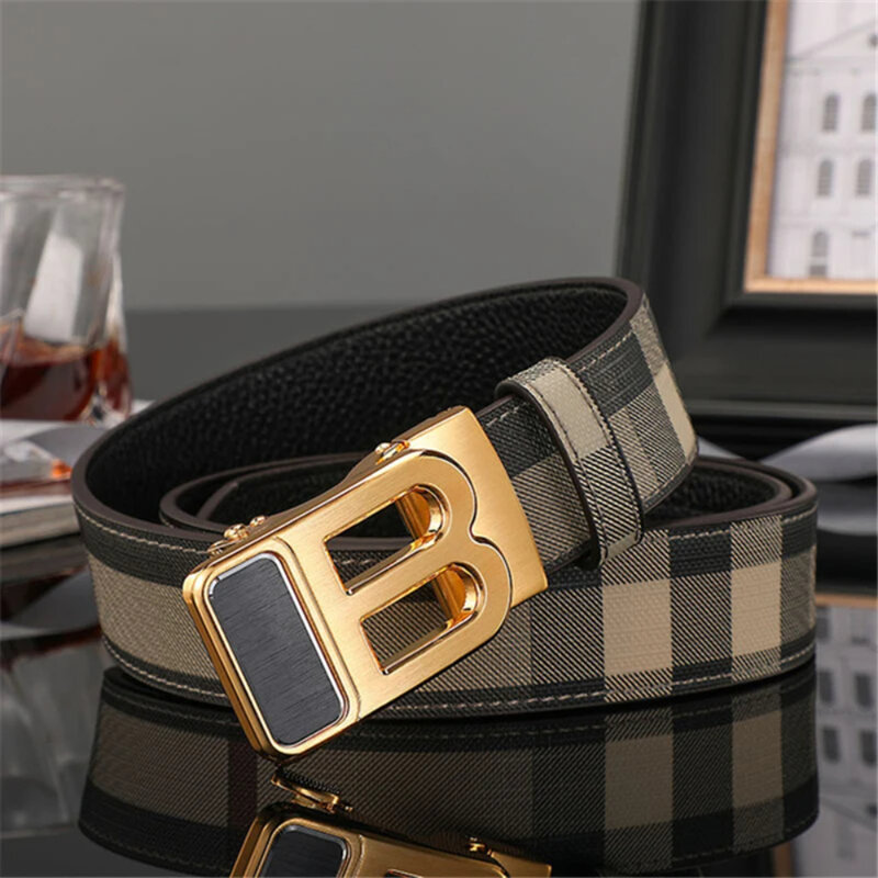 Cinturón de diseñador de alta calidad para hombre, cinturones masculinos famosos de marca de lujo, hebilla B, cinturones de lona de cuero genuino para hombres, ancho de 2022 cm, 3,4
