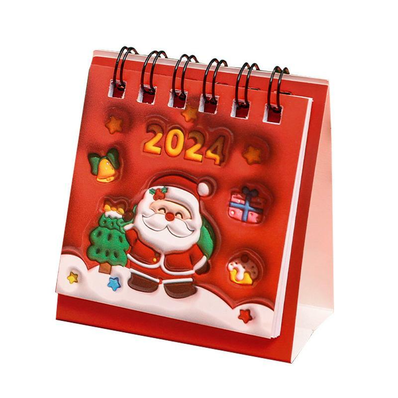 2024 kreskówka 3d wizja boże narodzenie Mini kalendarz biurkowy Santa Claus piernikowy kalendarz stołowy codziennie co tydzień