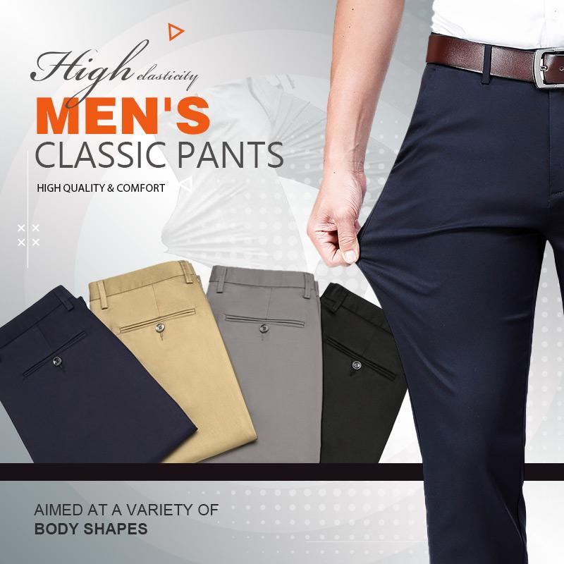 Pantalones clásicos de alta elasticidad para hombres, pantalones casuales de cintura alta, pantalones casuales de negocios, primavera y verano, envío directo