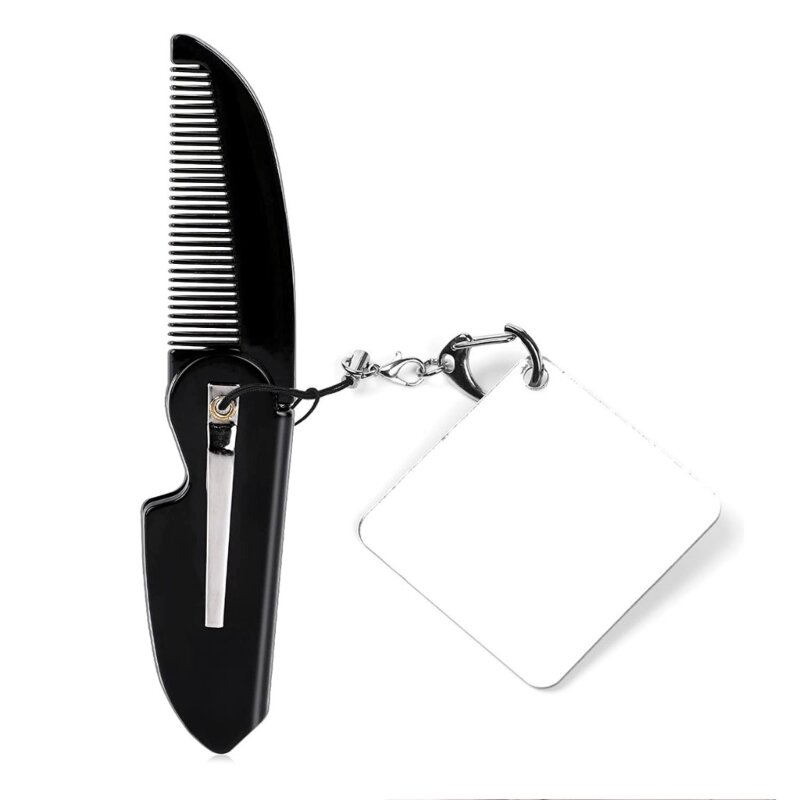 Q1QD Klappbarer Taschenkamm für Herren, Haarkamm mit Spiegel für das tägliche Pflege-Styling