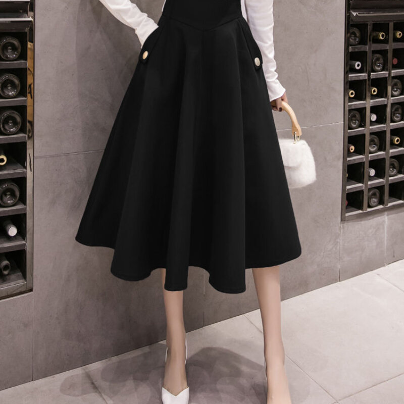 Woman Little Fragrance Streetwear Stylish High Waist A-Line Skirt Loose Waist Lightly Cooked Grace Fluffy Midi Length Skirt Q622