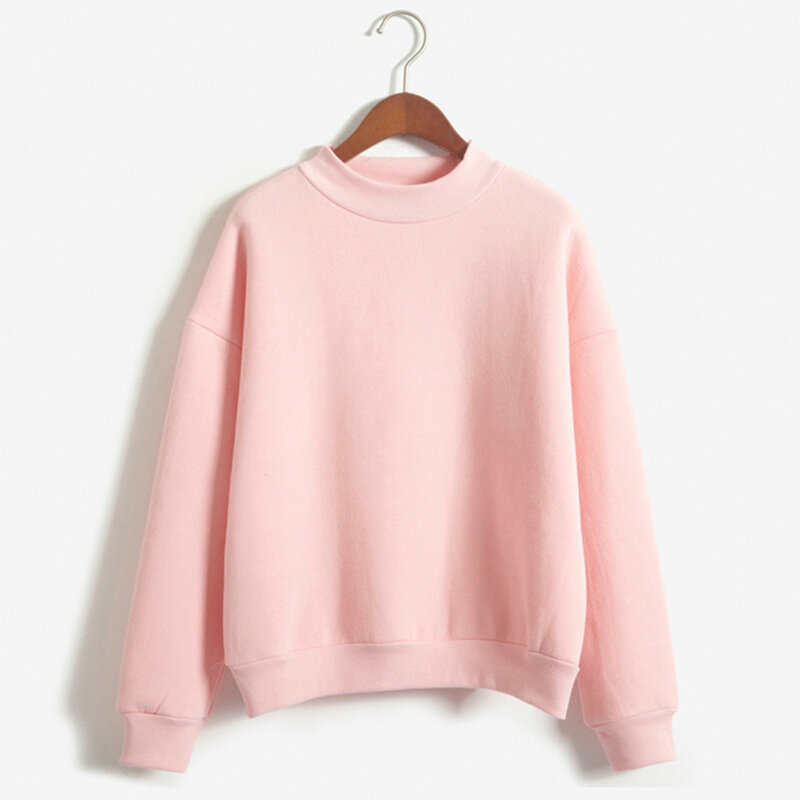 Sweatshirt ukuran besar untuk wanita, Sweatshirt gaya Korea lembut warna polos untuk wanita