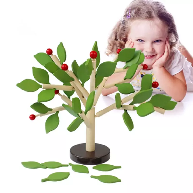 DIY zmontowane drzewo drewniane zielone liście budująca drewniane zabawki Montessori blok do krojenia wczesna edukacja zabawka edukacyjna dla dzieci zabawek