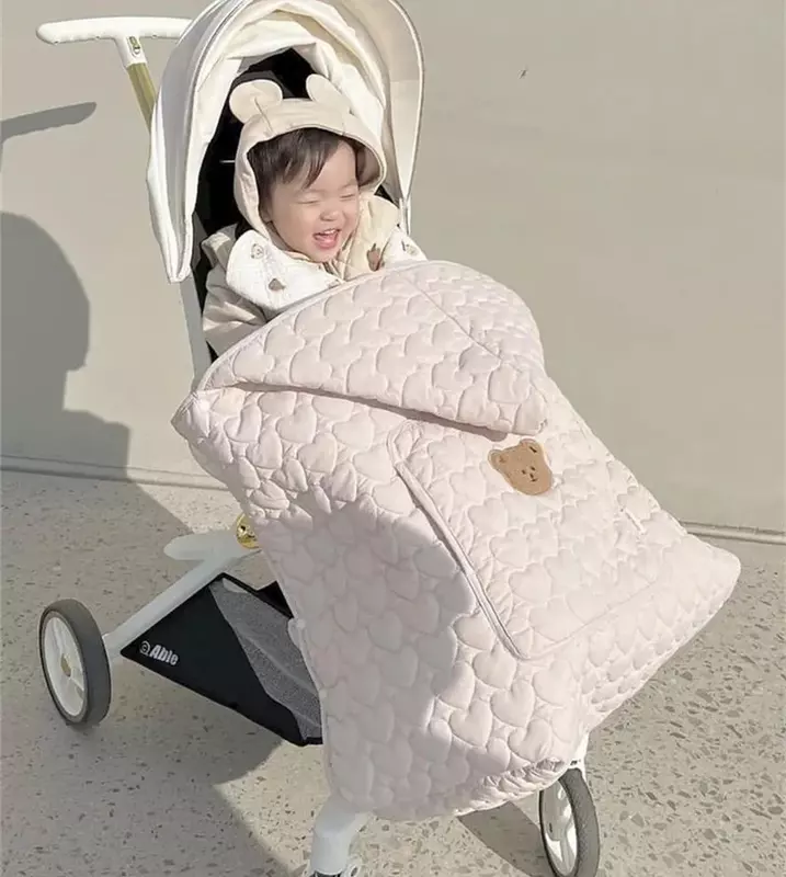 Manta de Lana cálida para cochecito de bebé, accesorio infantil acolchado a prueba de viento, funda de edredón con correa