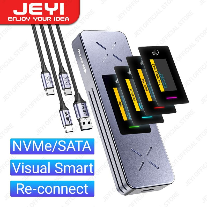 JEYI визуальный умный M.2 NVMe / SATA SSD корпус, USB 3,2 Gen 2 10 Гбит/с, внешний M2 адаптер, поддержка M-Key B + M Key UASP Trim