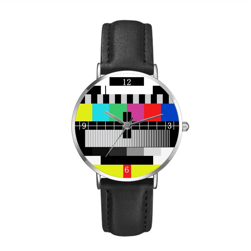 Novo personalizado e à moda tv monitor gráfico de teste relógios de pulso com pulseira de couro digital relógios de quartzo