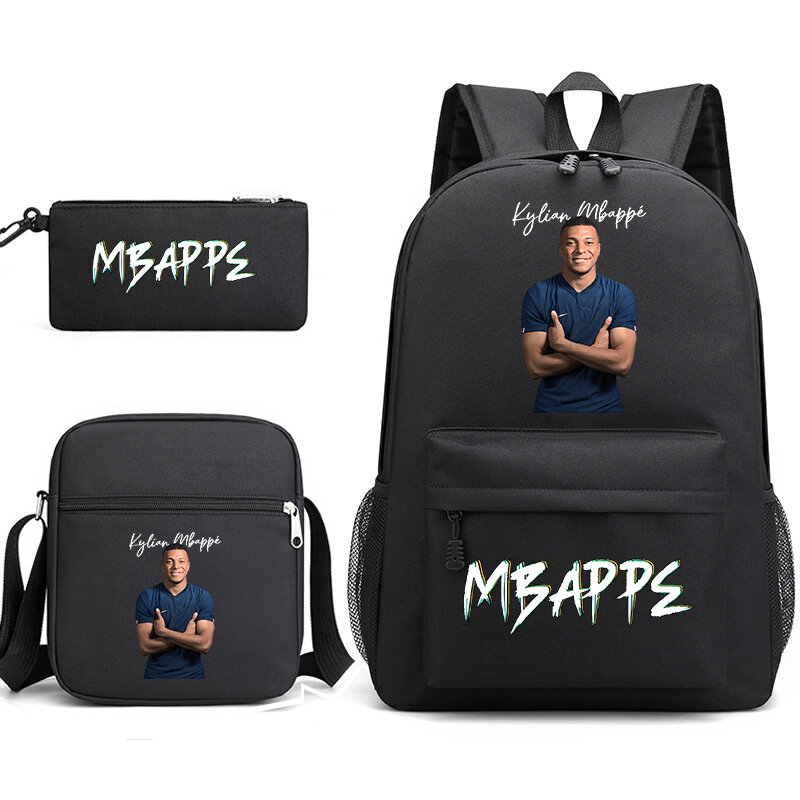 Mbappe avatar print student school bag set youth backpack pencil bag shoulder bag 3-piece set