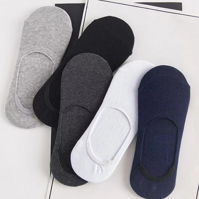 5 Pairs Men Short Boat Socks Invisible Low Cut Silicone Non-slip Summer No-show Ankle Cotton Socks Solid Color Casual Breathable