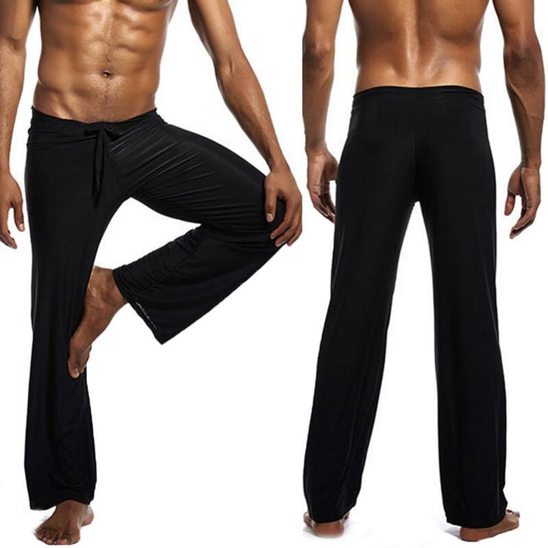 Pantalones largos de Yoga para hombre, pantalón holgado informal, Color sólido, cintura baja, con cordón, para correr