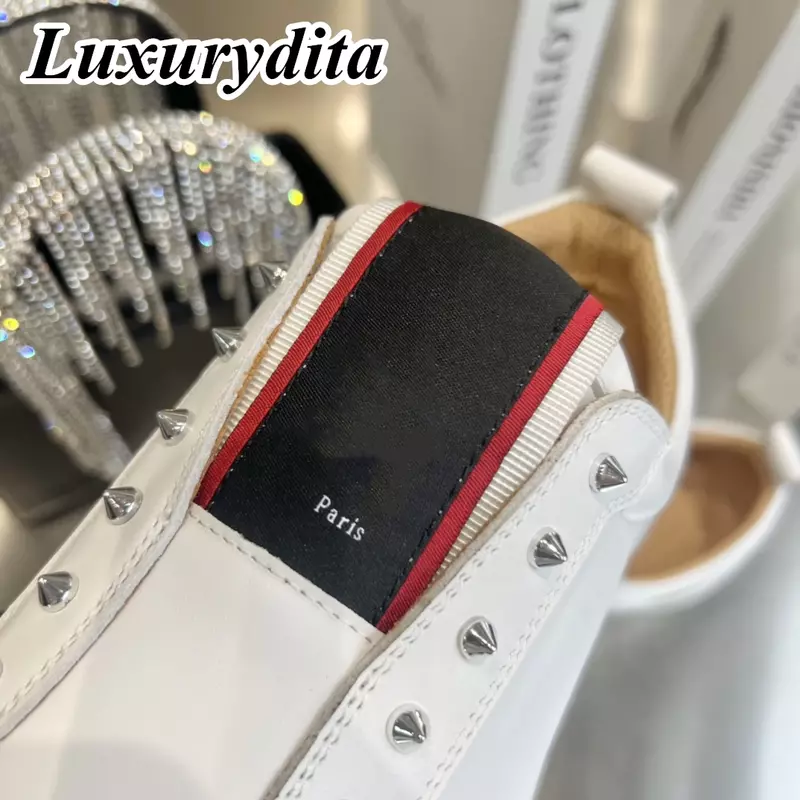 LUXURYDITA Designer uomo Casual Sneakers vera pelle suola rossa scarpe da Tennis da donna di lusso 35-47 moda mocassini Unisex HJ1018