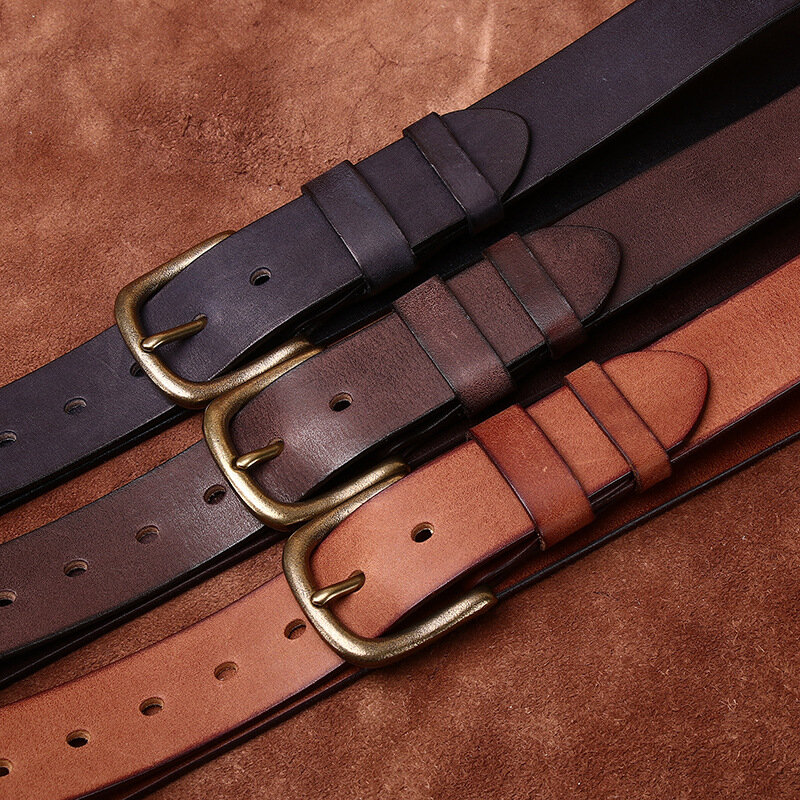 Cinturón esmerilado de cuero genuino americano para hombre, Correa con hebilla de cobre, informal, de cuero de vaca puro, de lujo, 3,8 CM