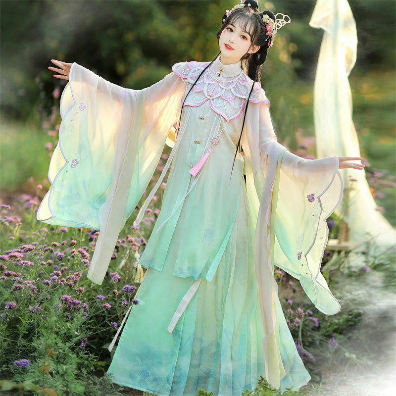 Conjunto de vestido Hanfu de estilo chino para mujer, trajes de hada bordados de flores elegantes tradicionales, trajes de princesa de la dinastía Ming