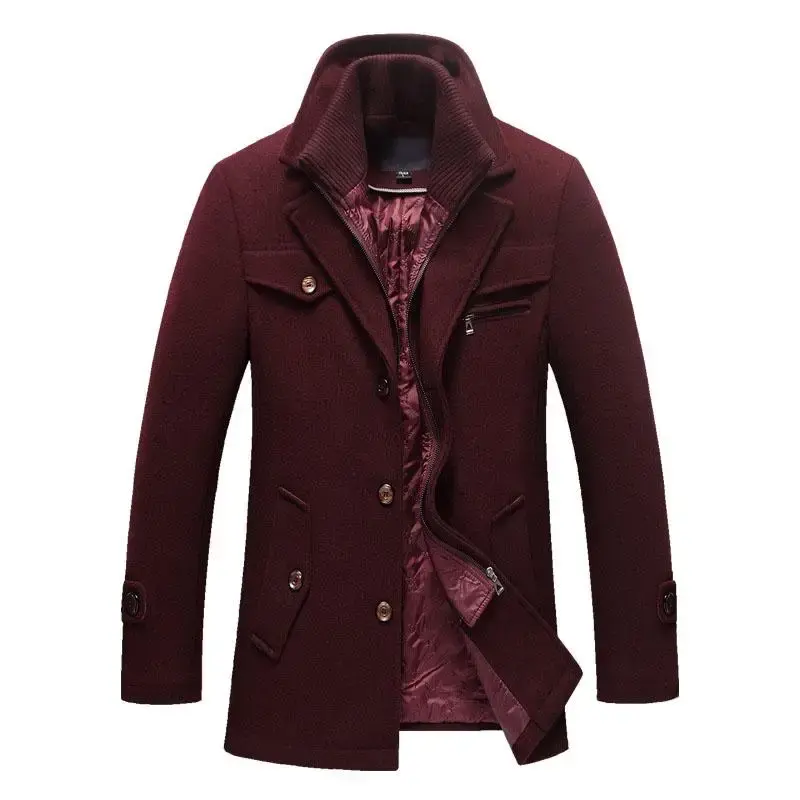 New Winter Wool Coat Slim Fit Jackets Mens Casual Warm Outerwear Jacket and Coat Men Pea Coat Size M-4Xl Drop Shipping 4 Colors