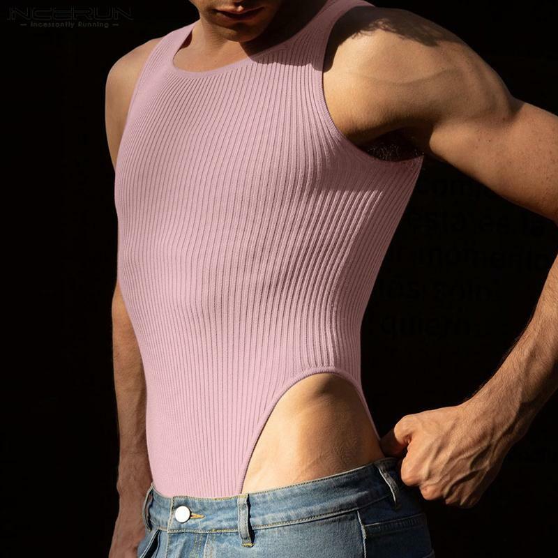 2023 uomini body tinta unita o-collo senza maniche estate pagliaccetti lavorati a maglia canotte maschili Sexy accogliente elegante body S-2XL INCERUN
