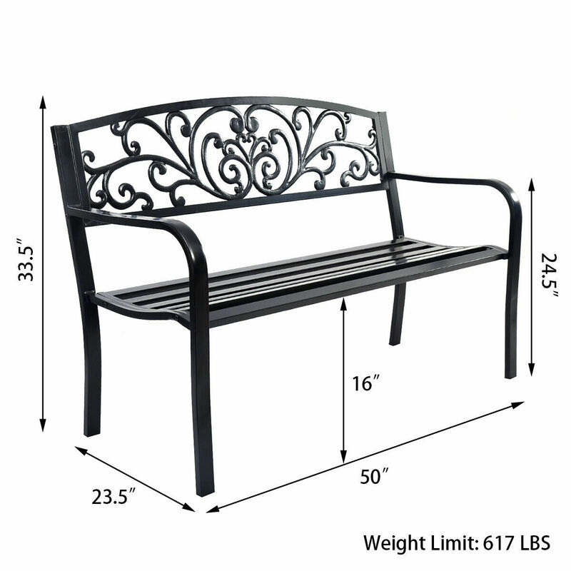 كرسي مسند ظهر من الحديد الزهر ، إطار فولاذية ، فناء ، حديقة ، مقعد ، شرفة ، 50 بوصة
