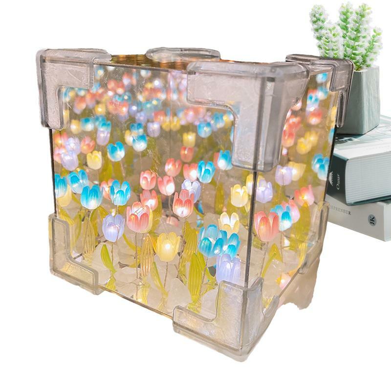 Flower Table Lamp Decorative Cube Flower Mirror Light Bedside Lamp Ambient Lighting DIY Crafts DIY Lights for Home Decoration