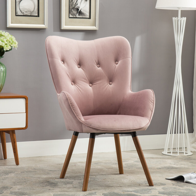 Silky and Stunning Mauve Contemporary Velvet Tufted Button Back Accent Chair by Doarnin with Plush Comfort