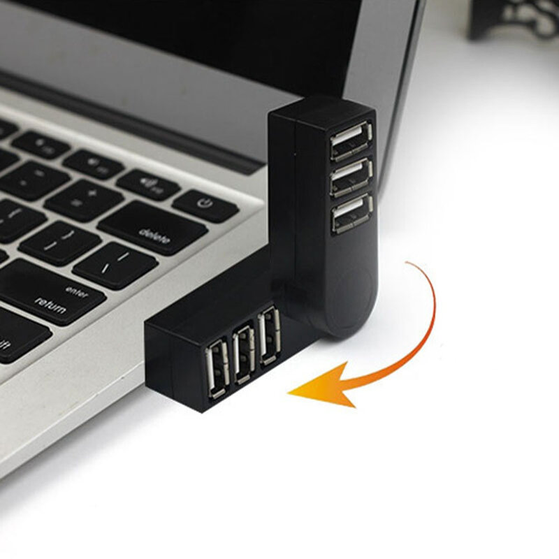 USB 2.0 Expanding Hub hitam USB putar 3 port Adapter Mini Splitter