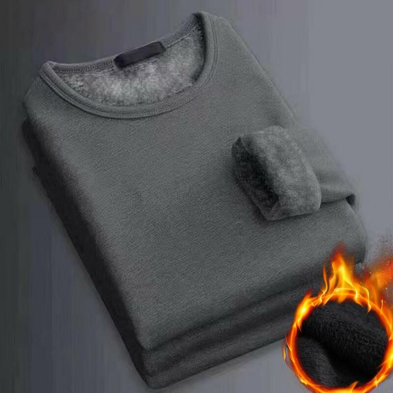Slim Fit  Classic Men Warm Fleece Lining Bottoming Top Stretchy Base T-shirt Long Sleeve   for Outdoor