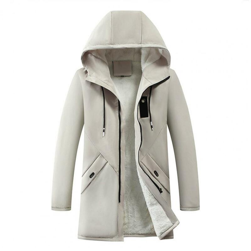 Abrigo informal de manga larga para hombre, chaqueta con bolsillos, forro polar de longitud media, con capucha y cremallera, cortavientos con cordón
